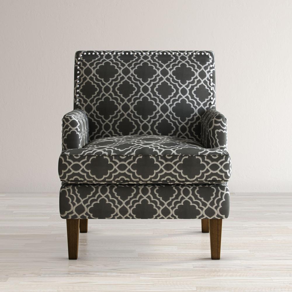 Contemporary Geometric Upholstered Accent Chair with Nailhead Trim. Picture 11