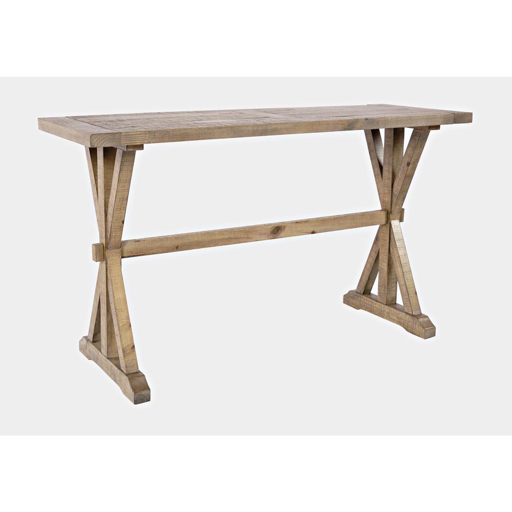 Modern Rustic Distressed Solid Wood Pine Sofa Table with Trestle. Picture 3