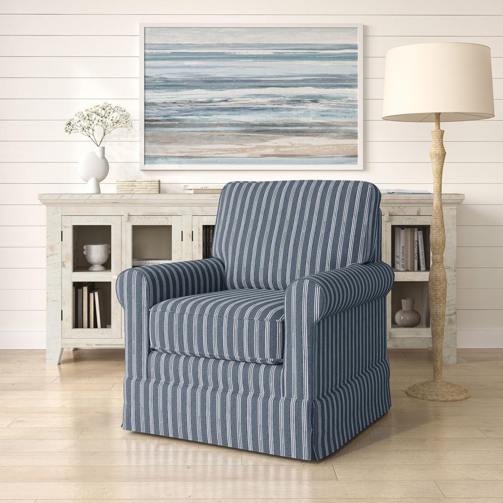 Traditional Striped Upholstered Skirted Swivel Accent Chair. Picture 6