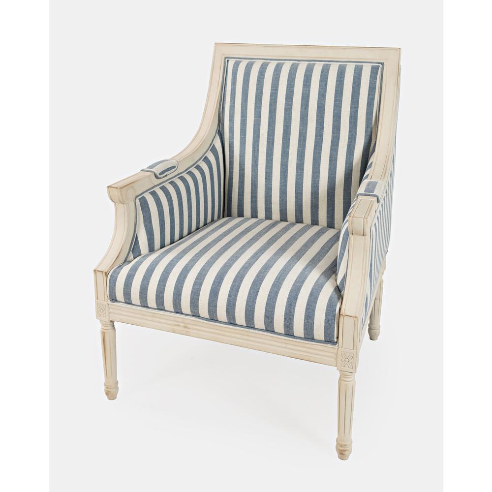 McKenna French Detailing Upholstered Accent Chair, Blue stripe. Picture 3