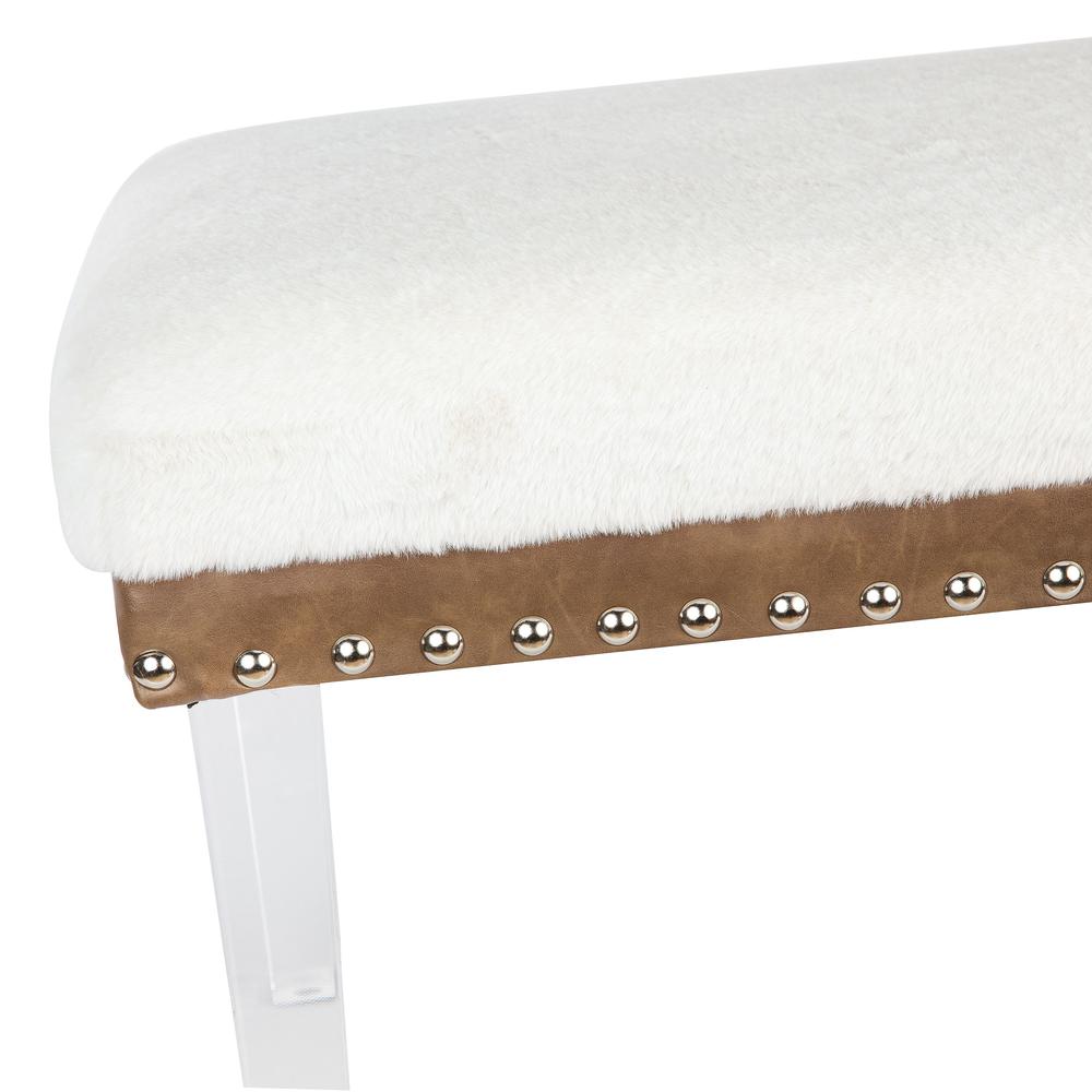 a  Modern Luxury Faux Fur Upholstered Bench with Clear Acrylic Legs. Picture 3