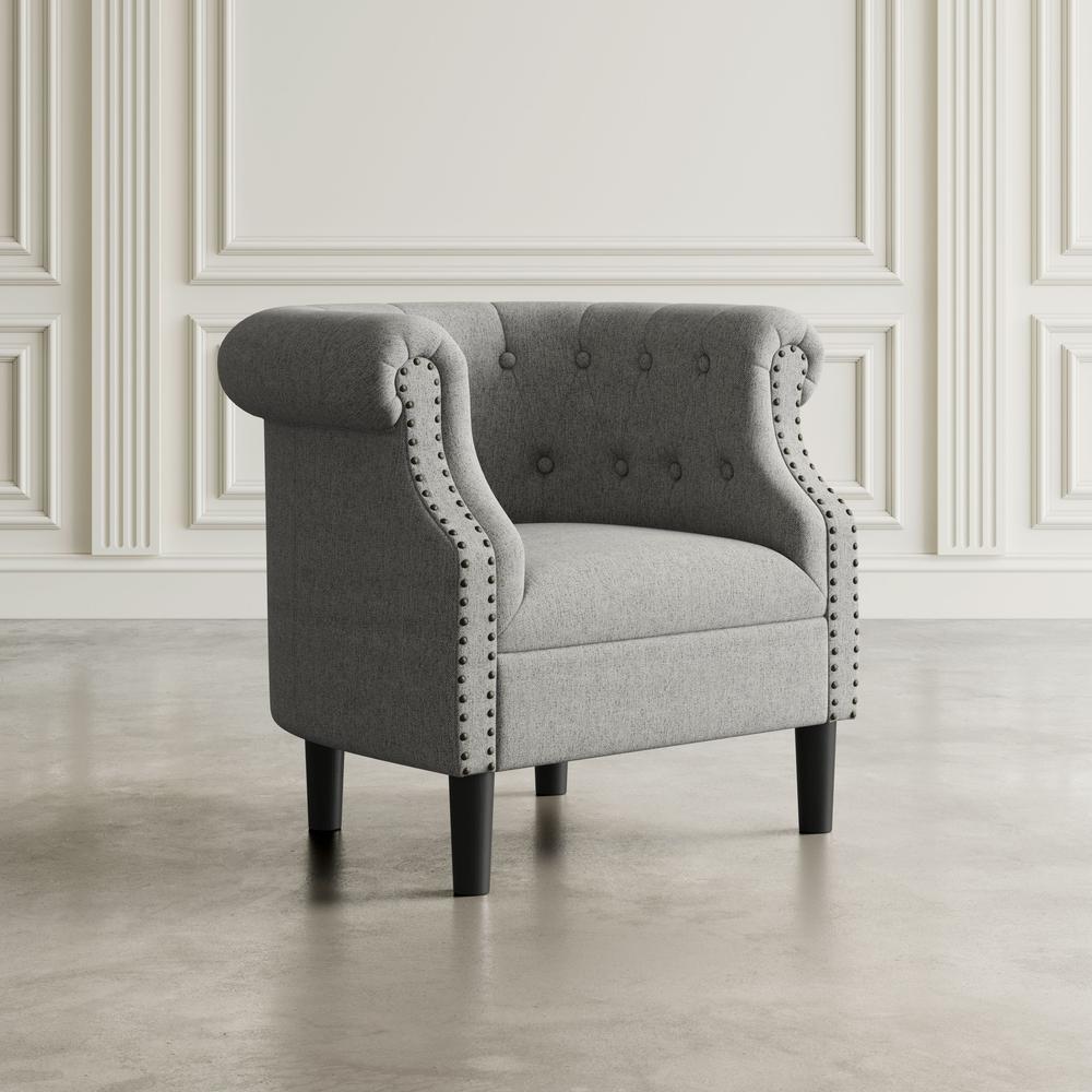 Transitional Upholstered Barrel Curved Back Accent Chair with Nailhead Trim. Picture 9