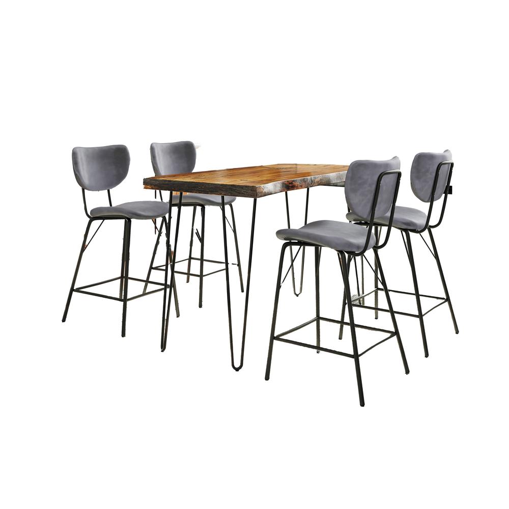 5 Piece Counter Height Dining Set with Modern Upholstered Faux Leather Barstools. Picture 2