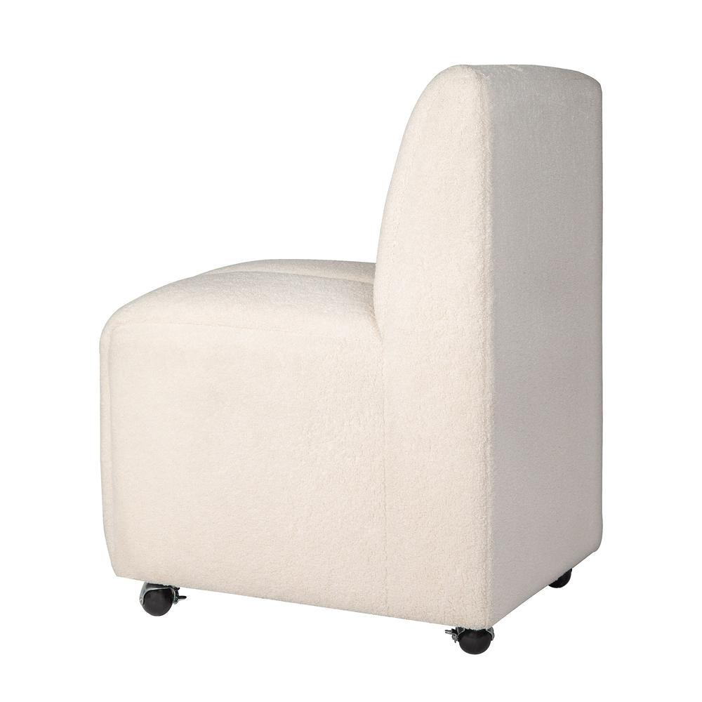 Contemporary Modern Ivory Boucle Upholstered Dining Chair with Wheels (Set of 2). Picture 3