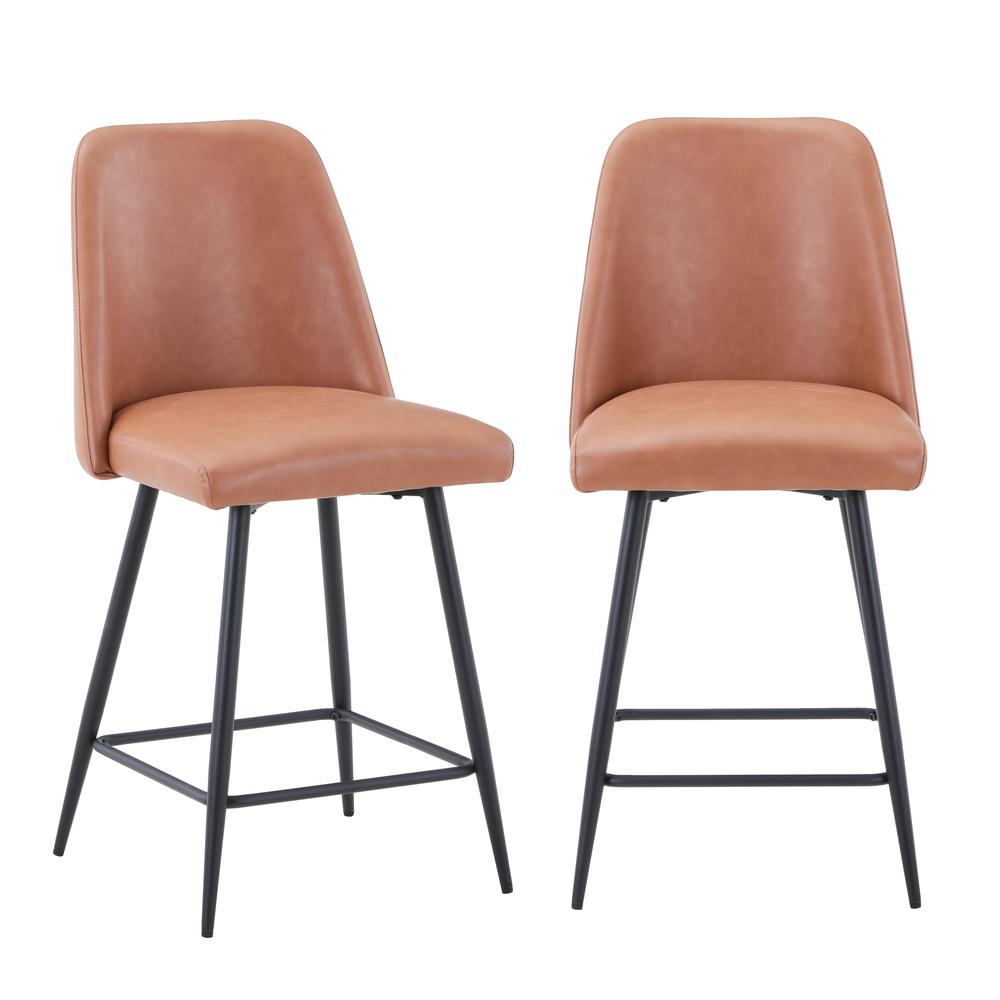 Mid-Century Modern Faux Leather Upholstered Counter Height Barstool (Set of 2). Picture 6