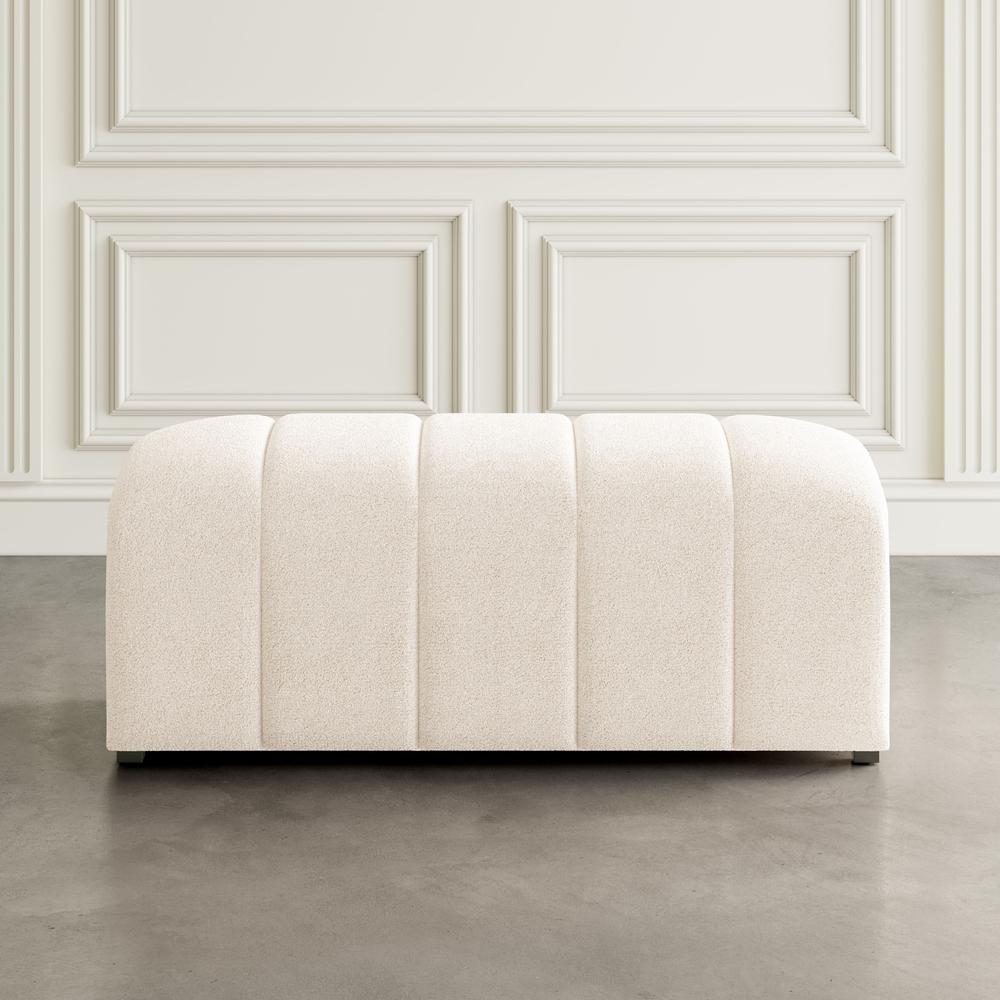 Contemporary Modern Ivory Boucle Upholstered Plush Bench. Picture 9