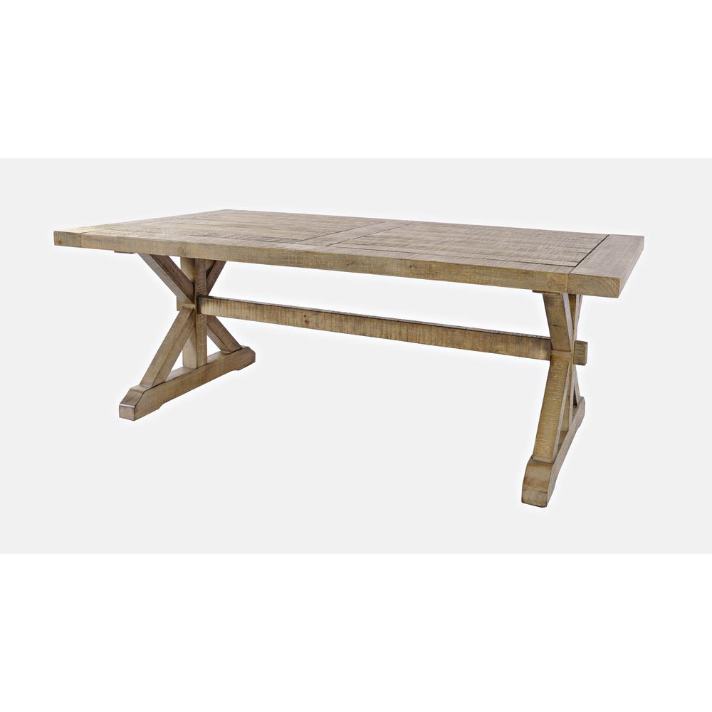 Modern Rustic Distressed Solid Wood Pine Coffee Table with Trestle. Picture 2