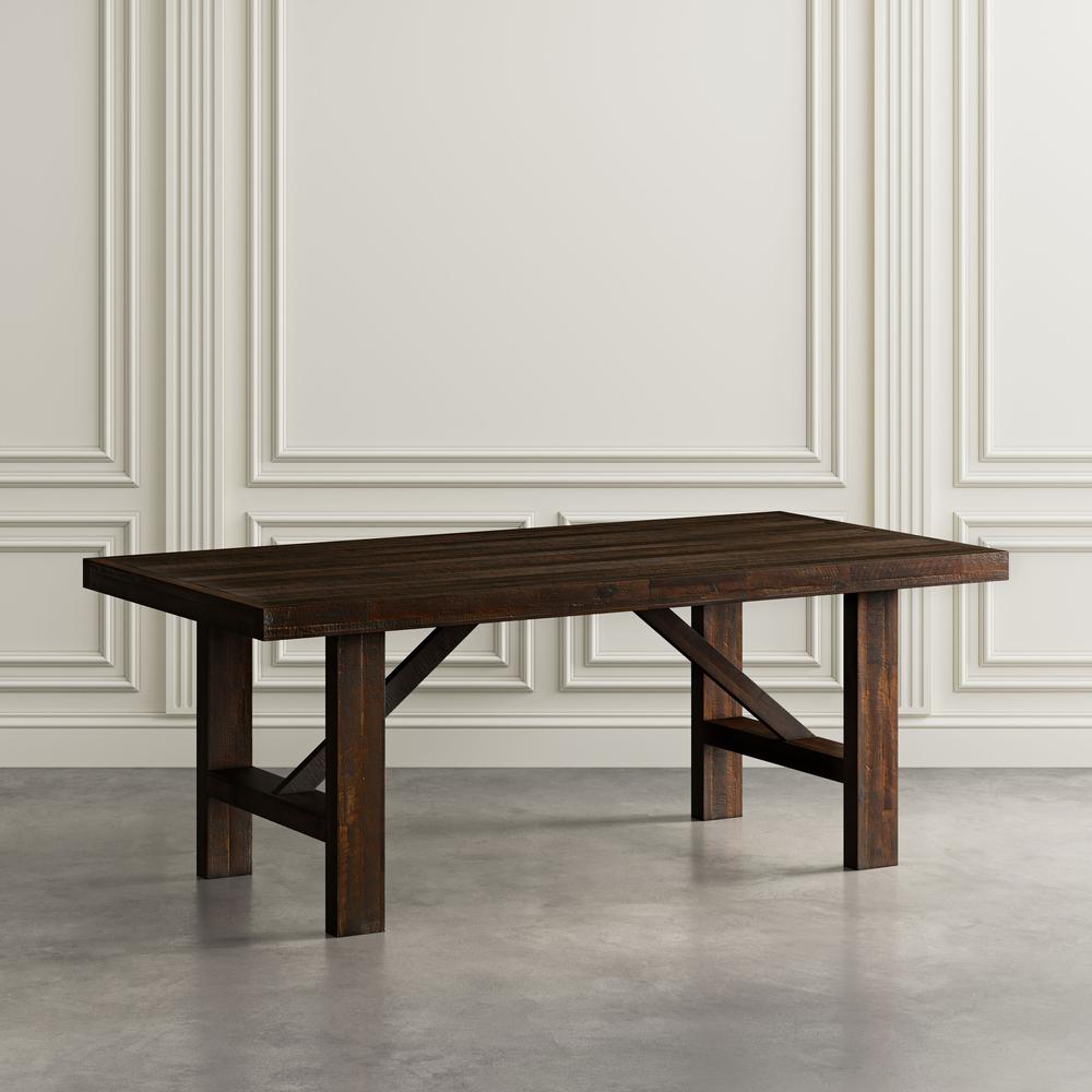 79" Distressed Rustic Solid Acacia Trestle Dining Table. Picture 10