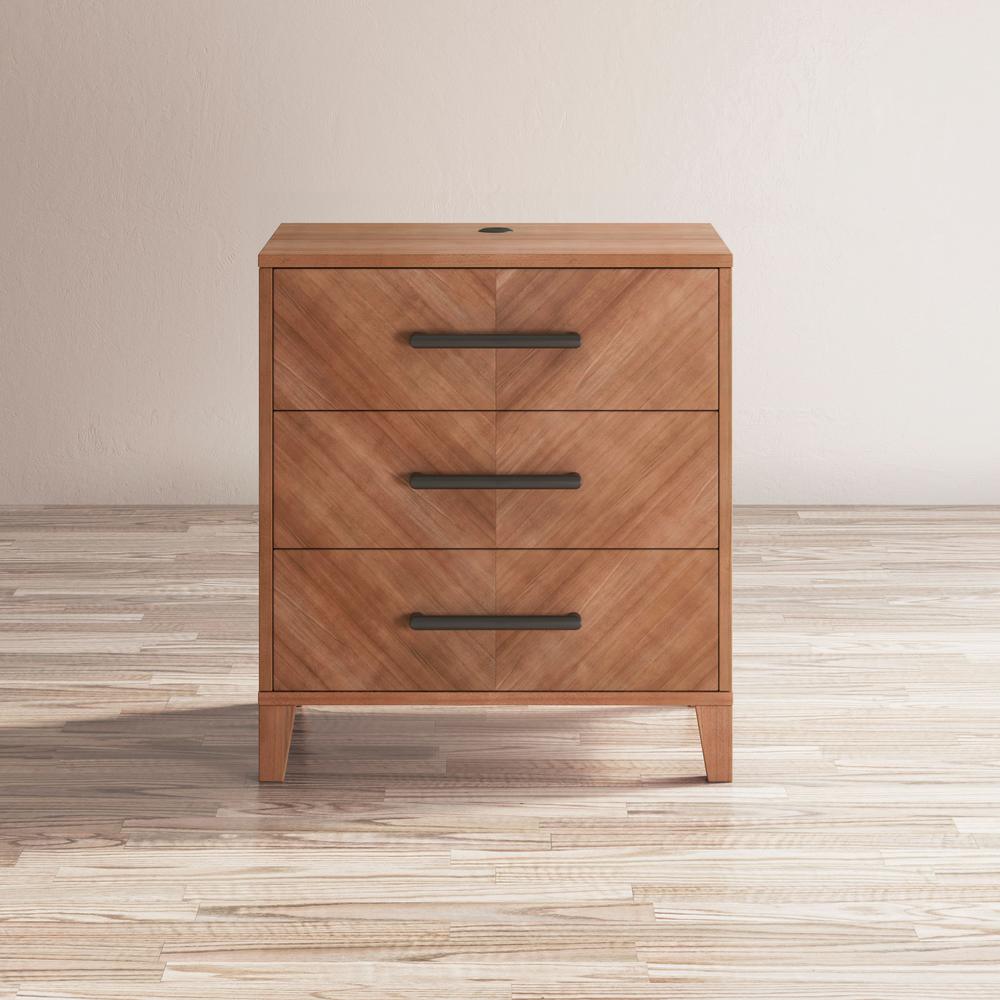Contemporary Modern 28" USB Charging Nightstand with Drawers and Metal Hardware. Picture 10