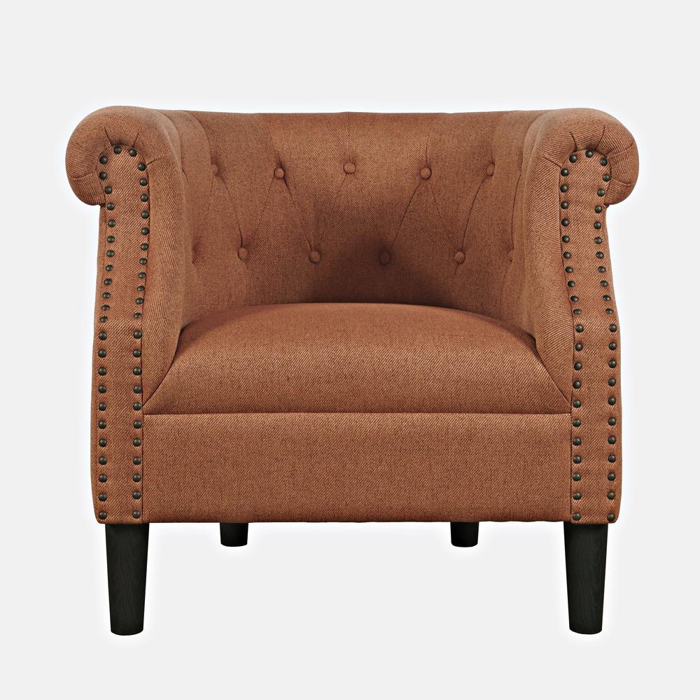 Contemporary Upholstered Barrel Curved Back Accent Chair with Nailhead Trim. Picture 1
