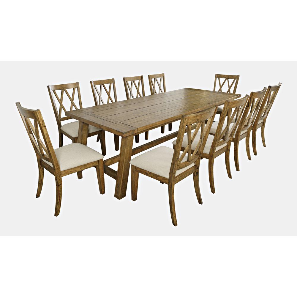 Eleven Piece Rustic Distressed Pine 127" Extendable Dining Set. Picture 2