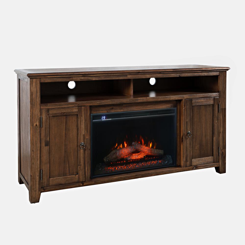 Transitional Rustic 60" Storage Console TV Stand with Electric Fireplace. Picture 2