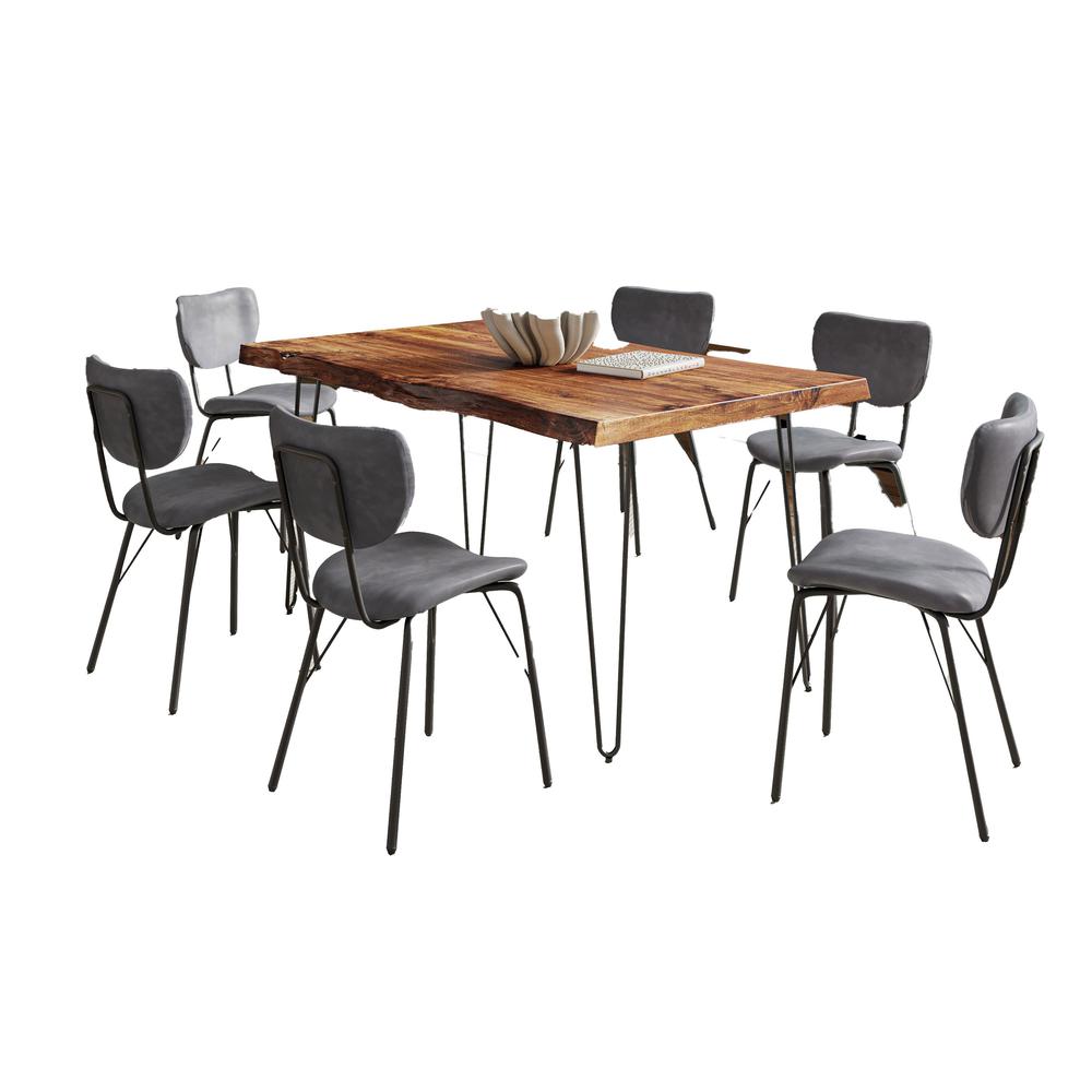 Modern Dining Set with Upholstered Contemporary Chairs - Chestnut and Grey. Picture 1
