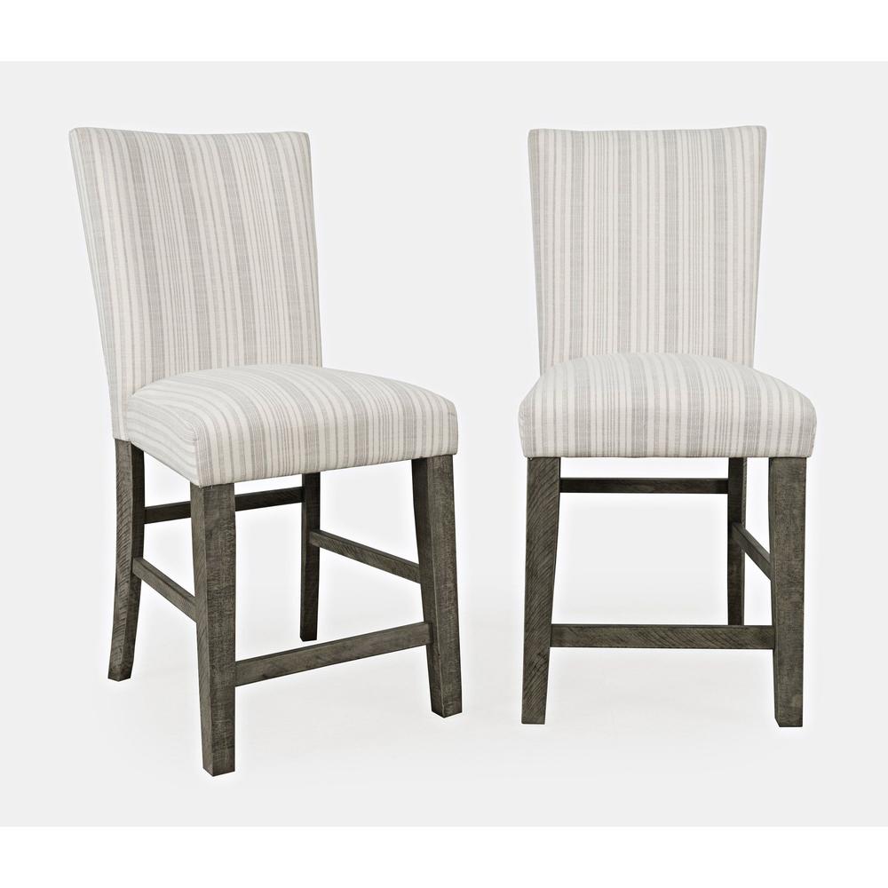 Contemporary Rustic Pine Parsons Striped Upholstery Counter Stool (Set of 2). Picture 6