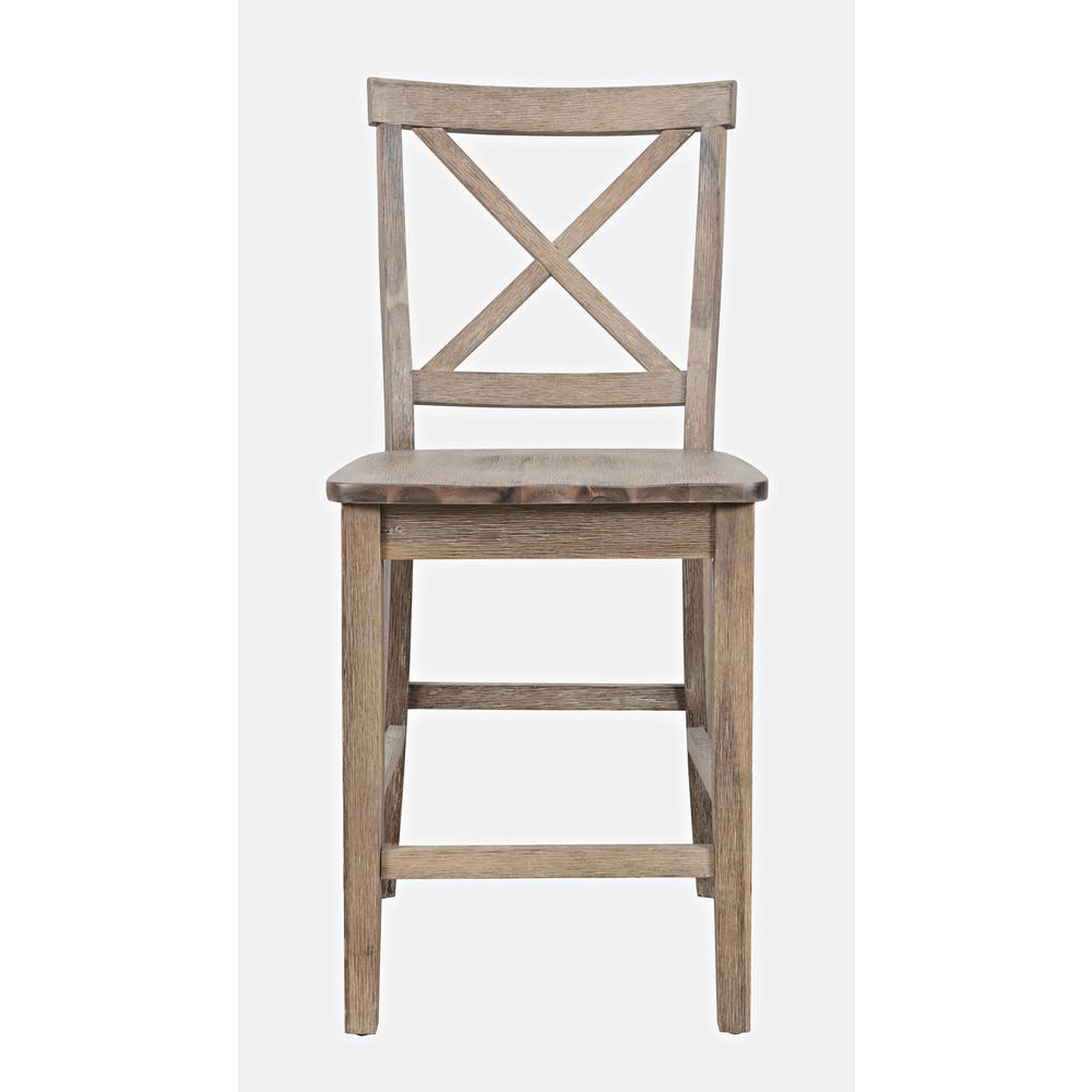 Coastal Wire-Brushed Acacia X-Back Counter Barstool (Set of 2). Picture 1