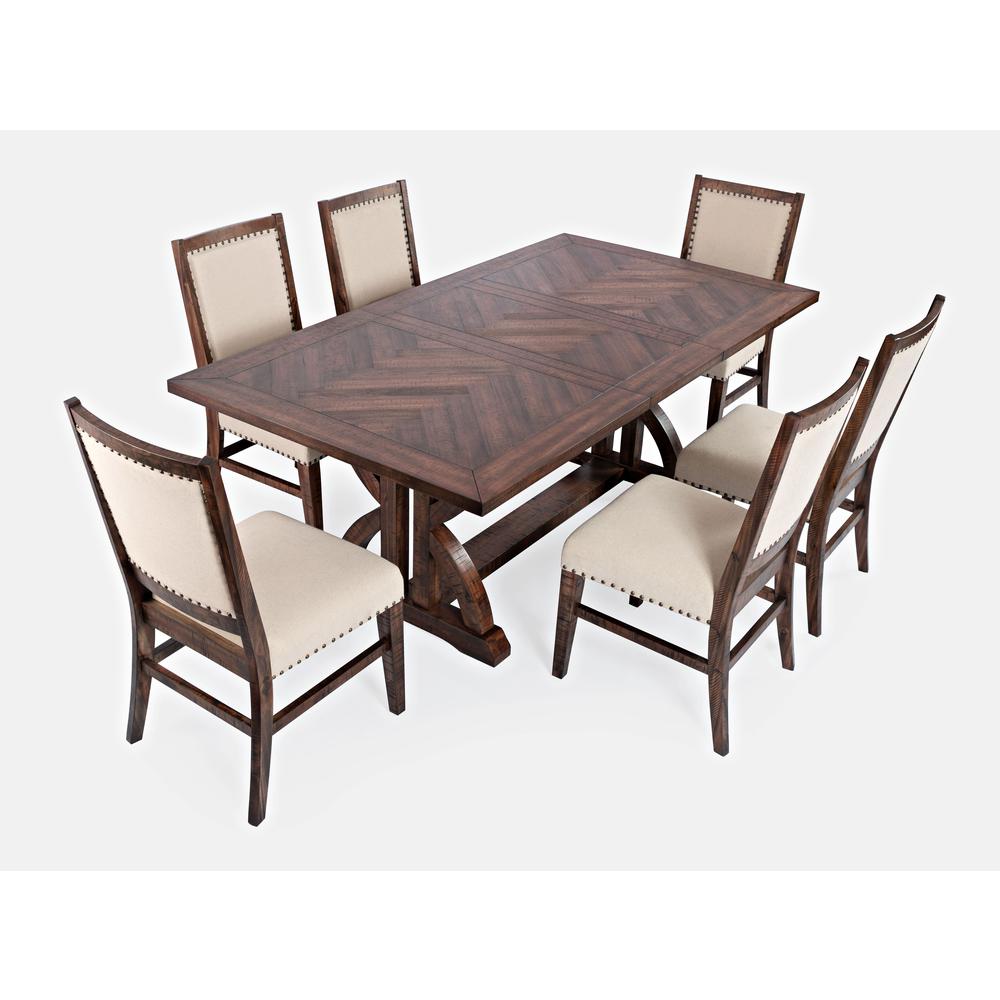 Mid-Century Distressed 78" Seven-Piece Upholstered Dining Set. Picture 2
