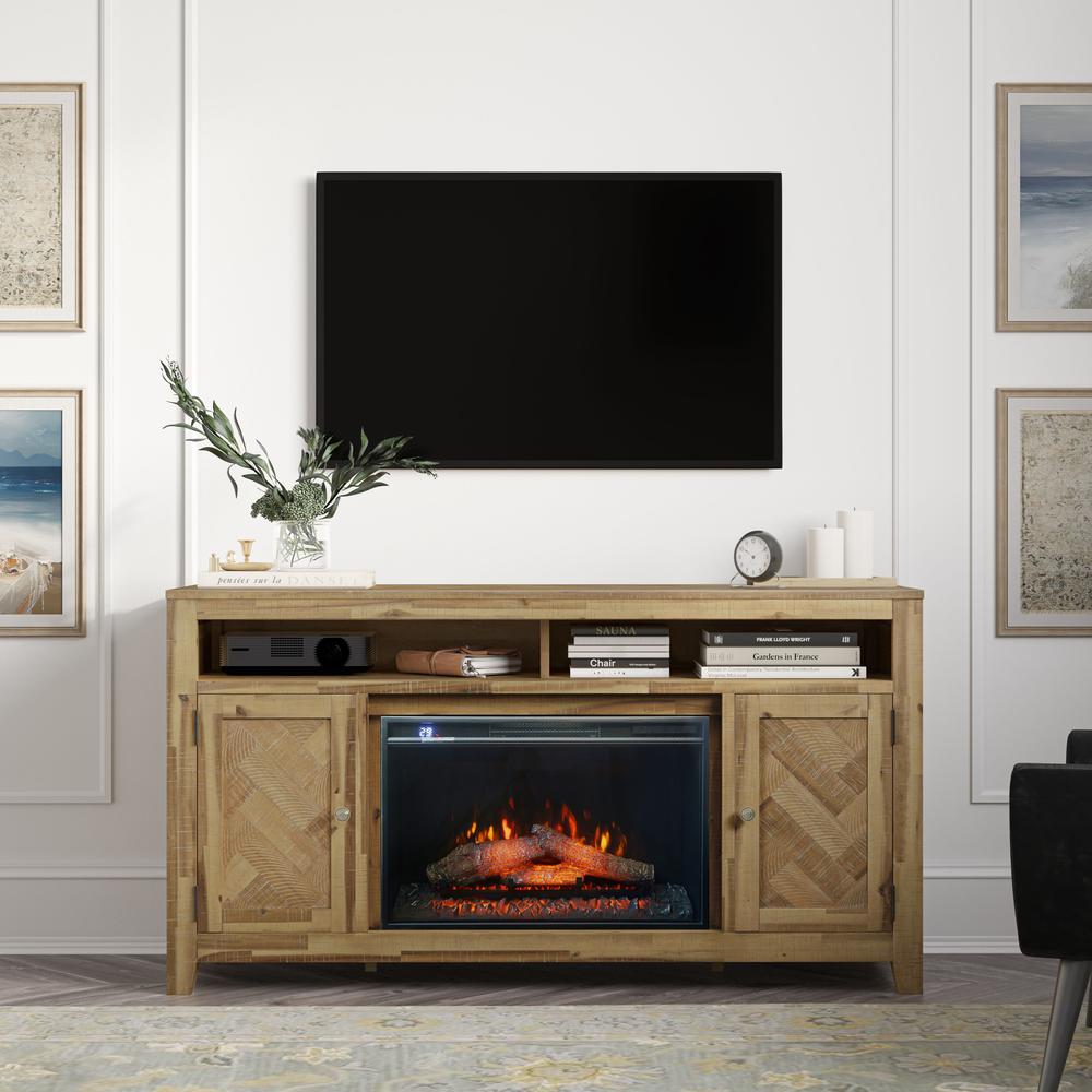 60" Chevron Fireplace Storage Console TV Stand with Electric Fireplace. Picture 8