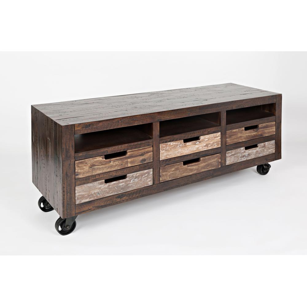 Rustic Solid Acacia Media Console with Caster Wheels. Picture 3