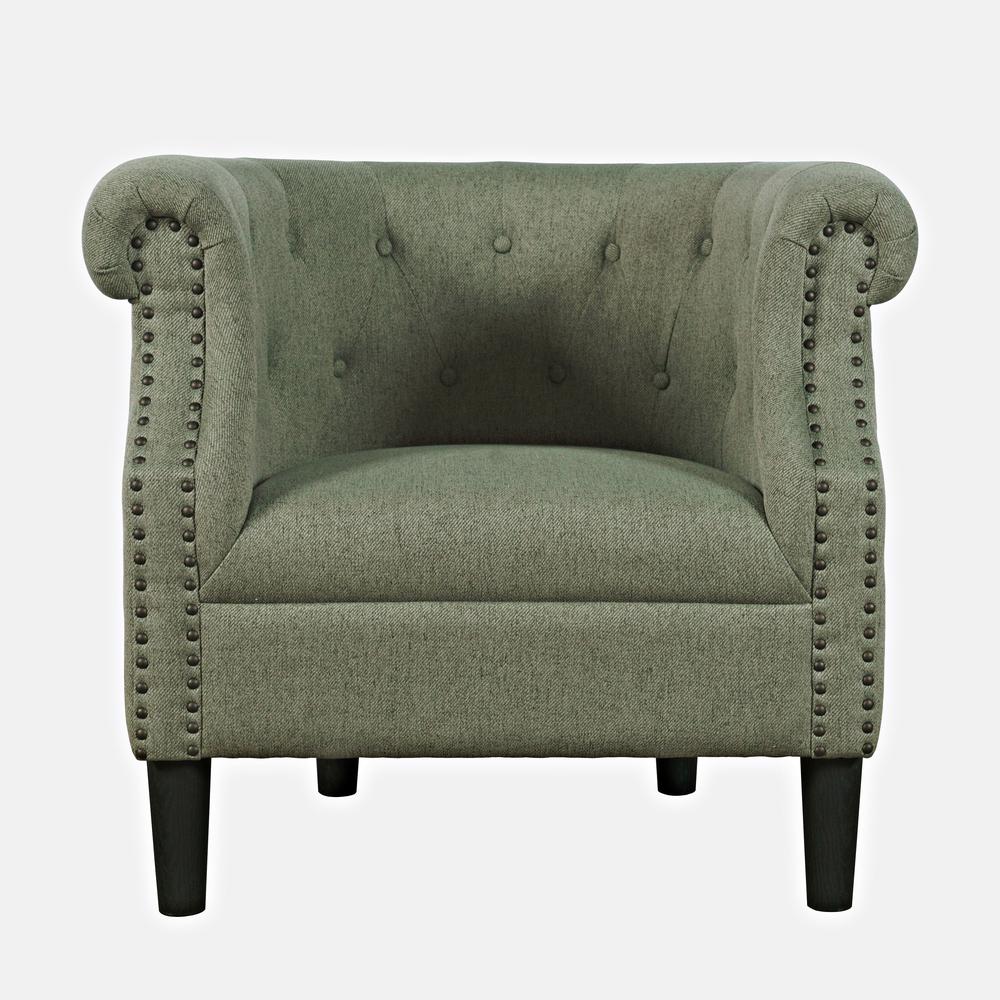 Transitional Upholstered Barrel Curved Back Accent Chair with Nailhead Trim. Picture 1