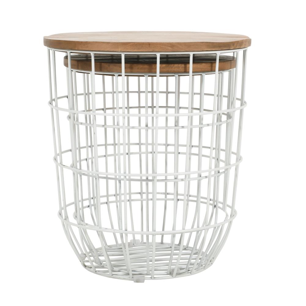 Nested Storage Solid Wood and Metal Basket End Tables (Set of 2). Picture 4