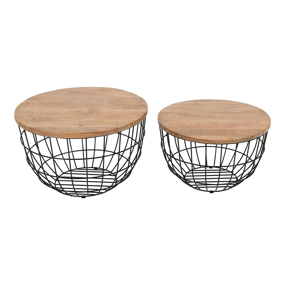 Rondo Nested Storage Solid Wood and Metal Basket Coffee Tables (Set of 2). Picture 2
