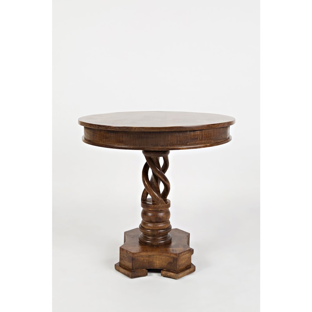 Global Archive Hand Carved Solid Mango Wood Pedestal Table. Picture 1