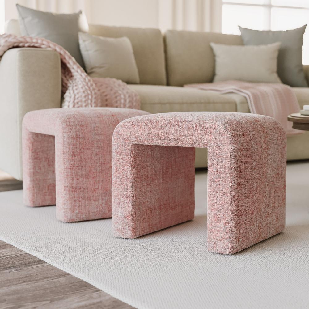 Modern Luxury Curved Upholstered Jacquard Petite Ottoman Bench - Set of 2. Picture 10