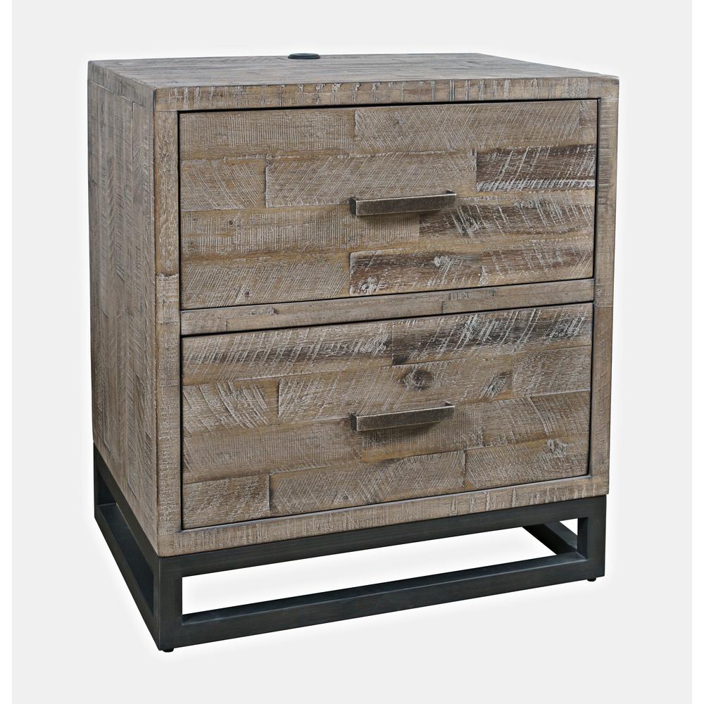 Modern Coastal 25" Distressed Acacia Nightstand with USB Charging. Picture 2