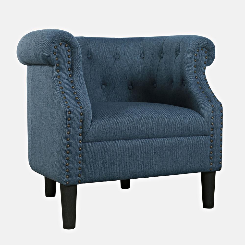 Transitional Upholstered Barrel Curved Back Accent Chair with Nailhead Trim. Picture 2