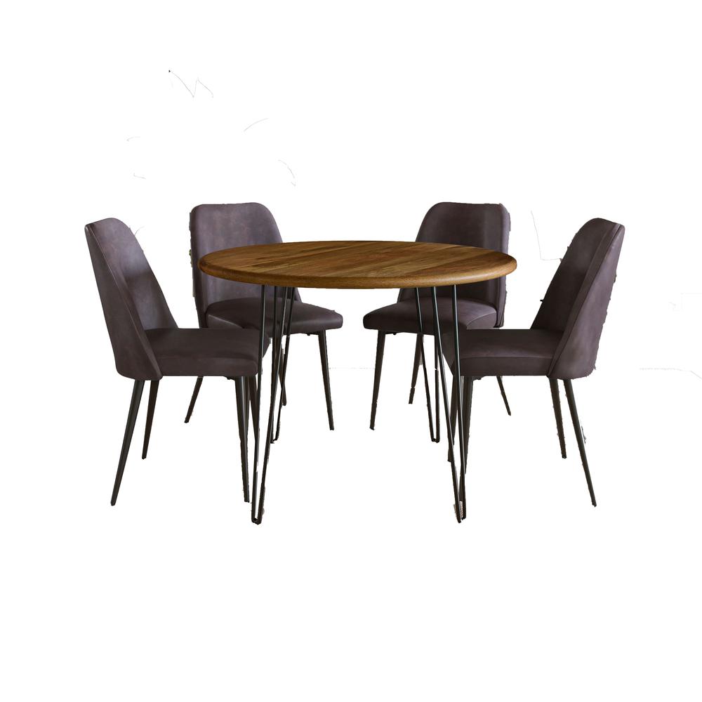 Five Piece 42" Round Mid-Century Modern Dining Set with Faux Leather Chairs. Picture 1