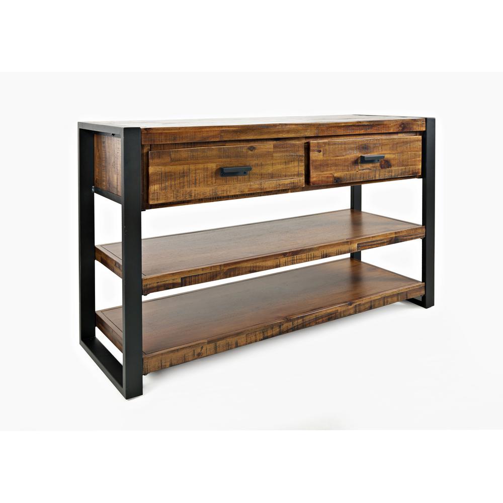 Modern Industrial Distressed Acacia 50" Sofa Table with Drawers. Picture 3