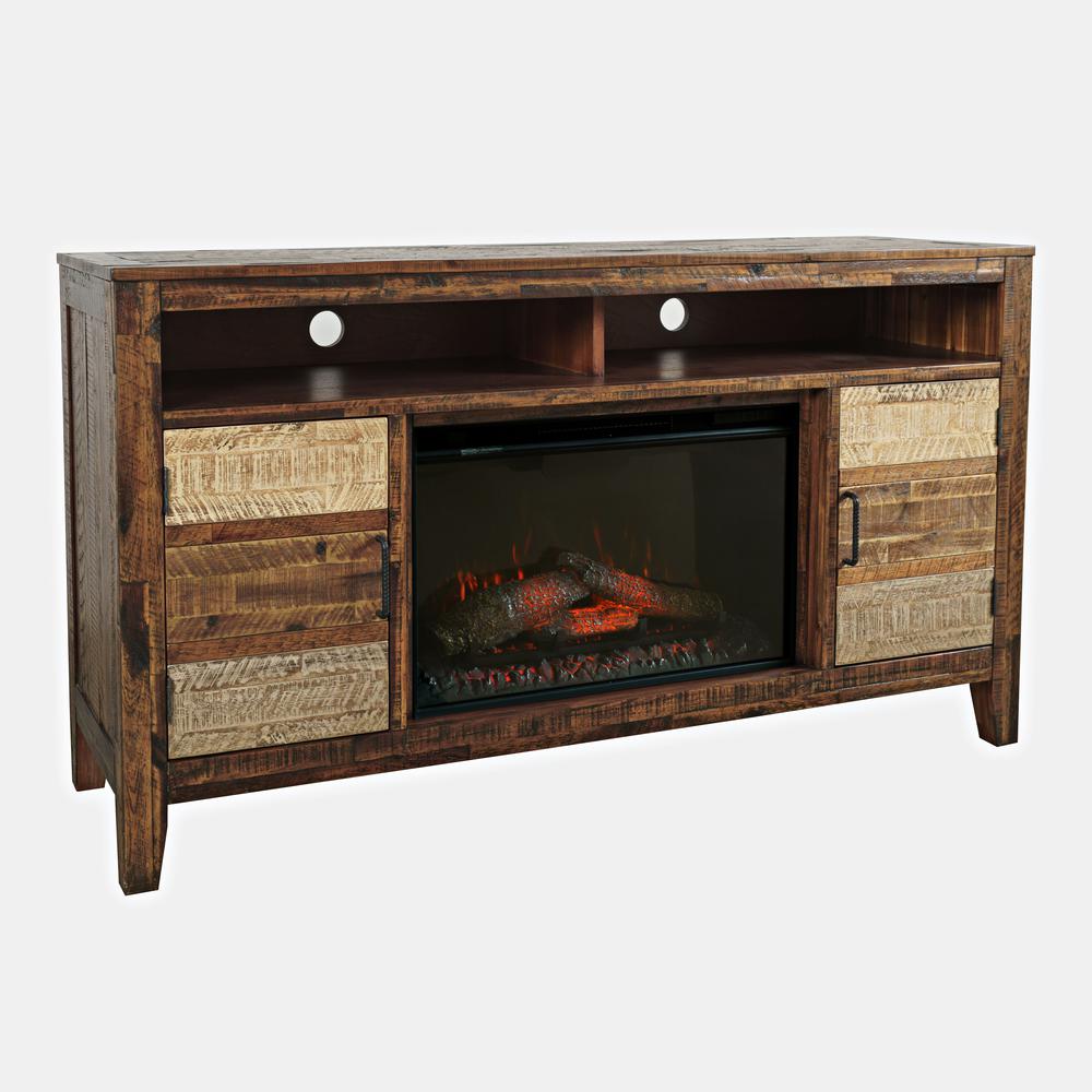 Painted Canyon Rustic 60" Storage Console TV Stand with Electric Fireplace. Picture 2