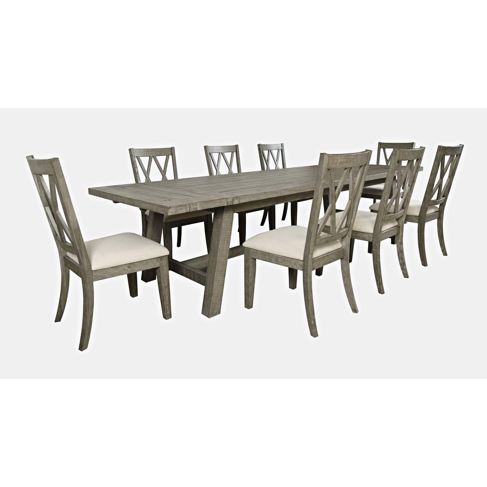 Nine Piece Rustic Distressed Pine 127" Extendable Dining Set. Picture 1