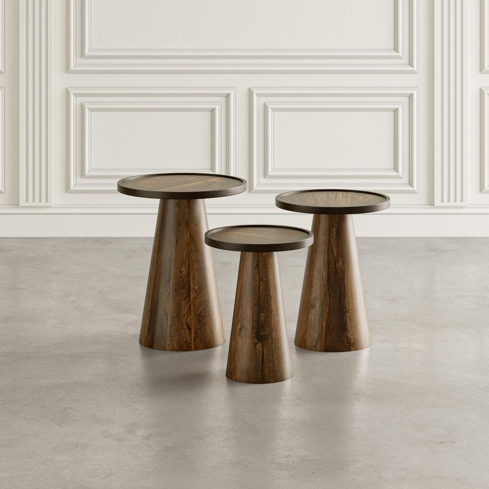 Mid-Century Modern Solid Hardwood Round Accent Tables (Set of 3). Picture 7