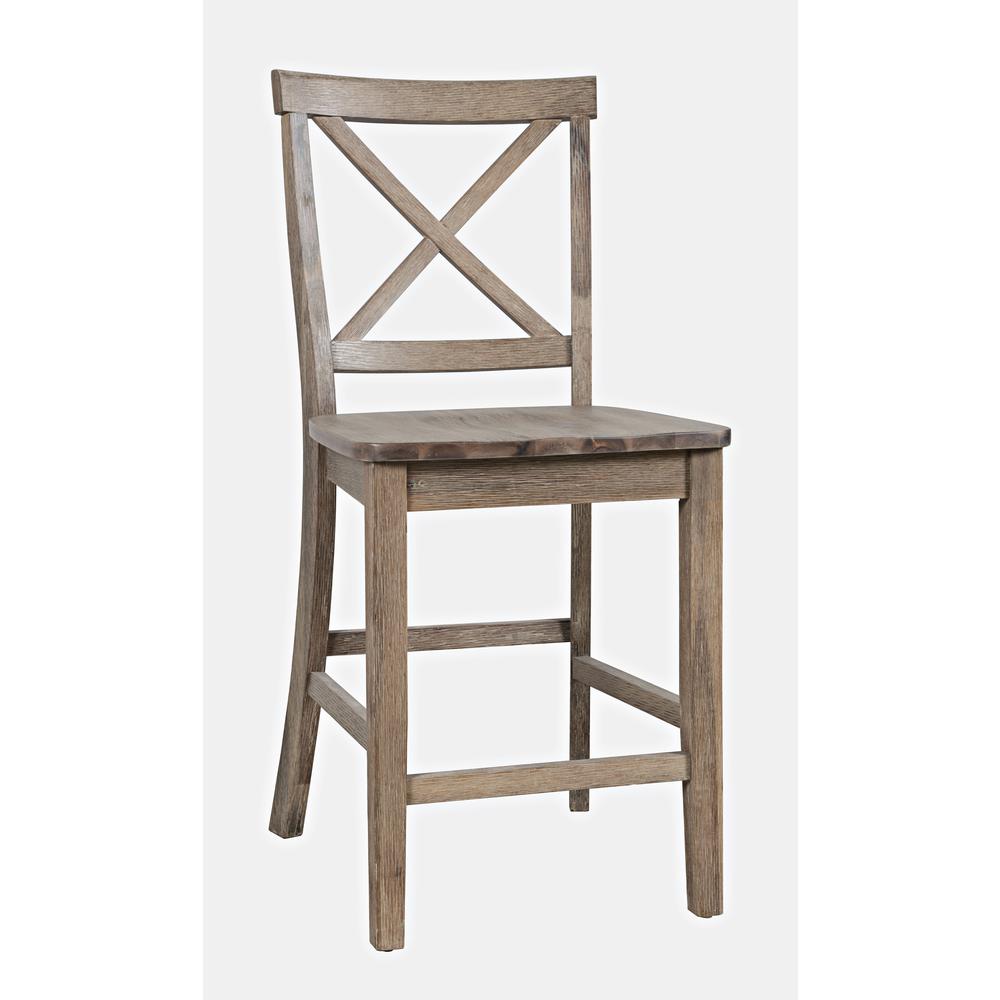 Coastal Wire-Brushed Acacia X-Back Counter Barstool (Set of 2). Picture 2