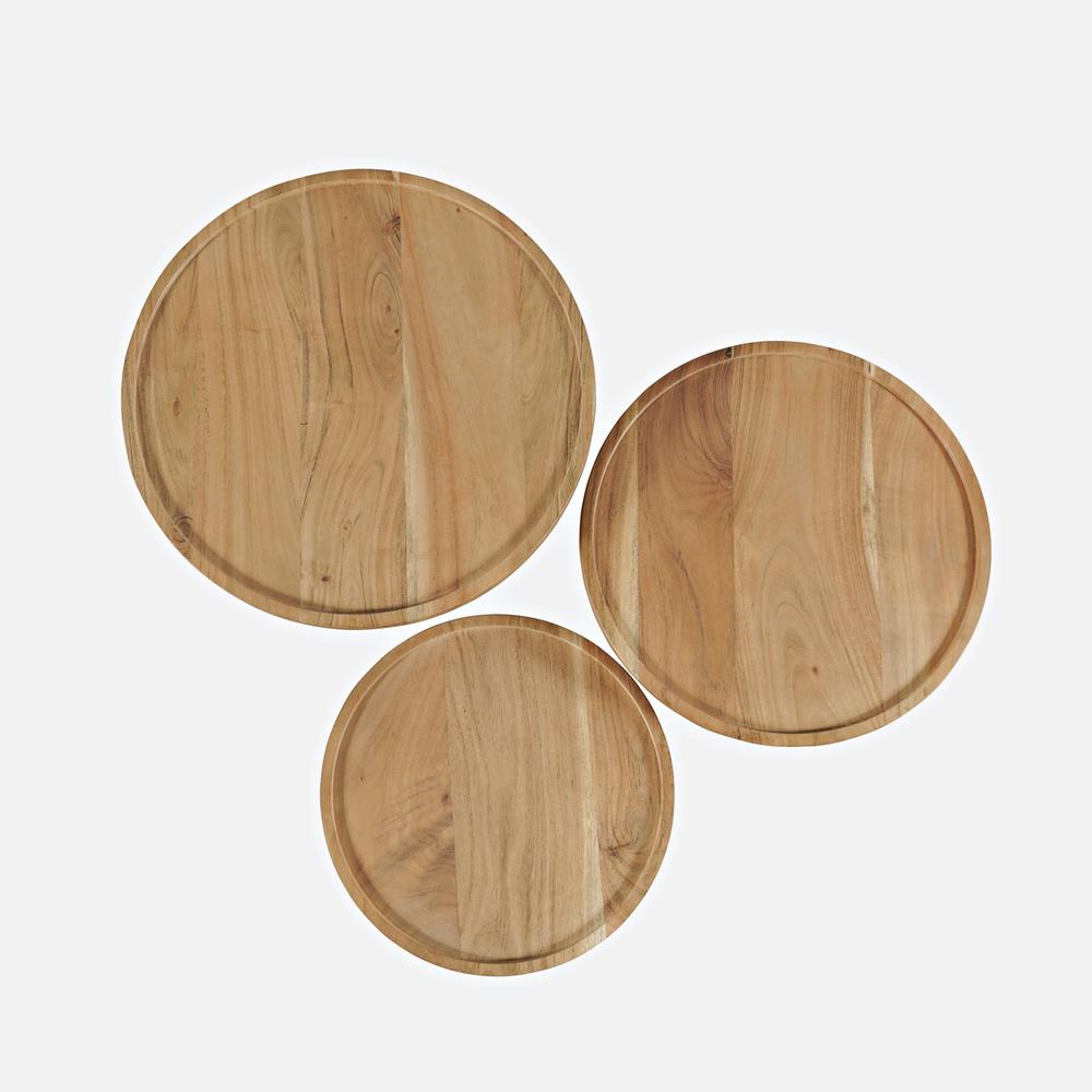 Mid-Century Modern Solid Hardwood Round Accent Tables (Set of 3). Picture 3