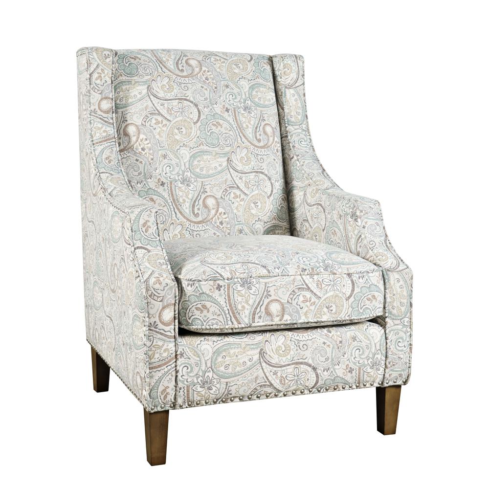 Paisley Fabric Transitional Upholstered Accent Chair with Nailhead Trim. Picture 2