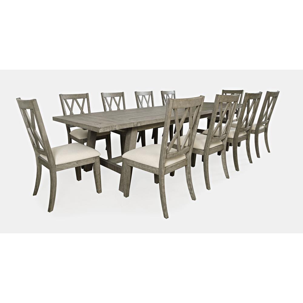 Eleven Piece Rustic Distressed Pine 127" Extendable Dining Set. Picture 1