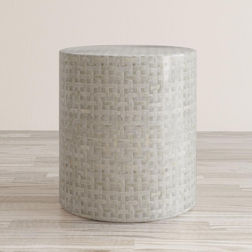 Round Terrazzo Handcrafted Capiz Shell Accent Table. Picture 8