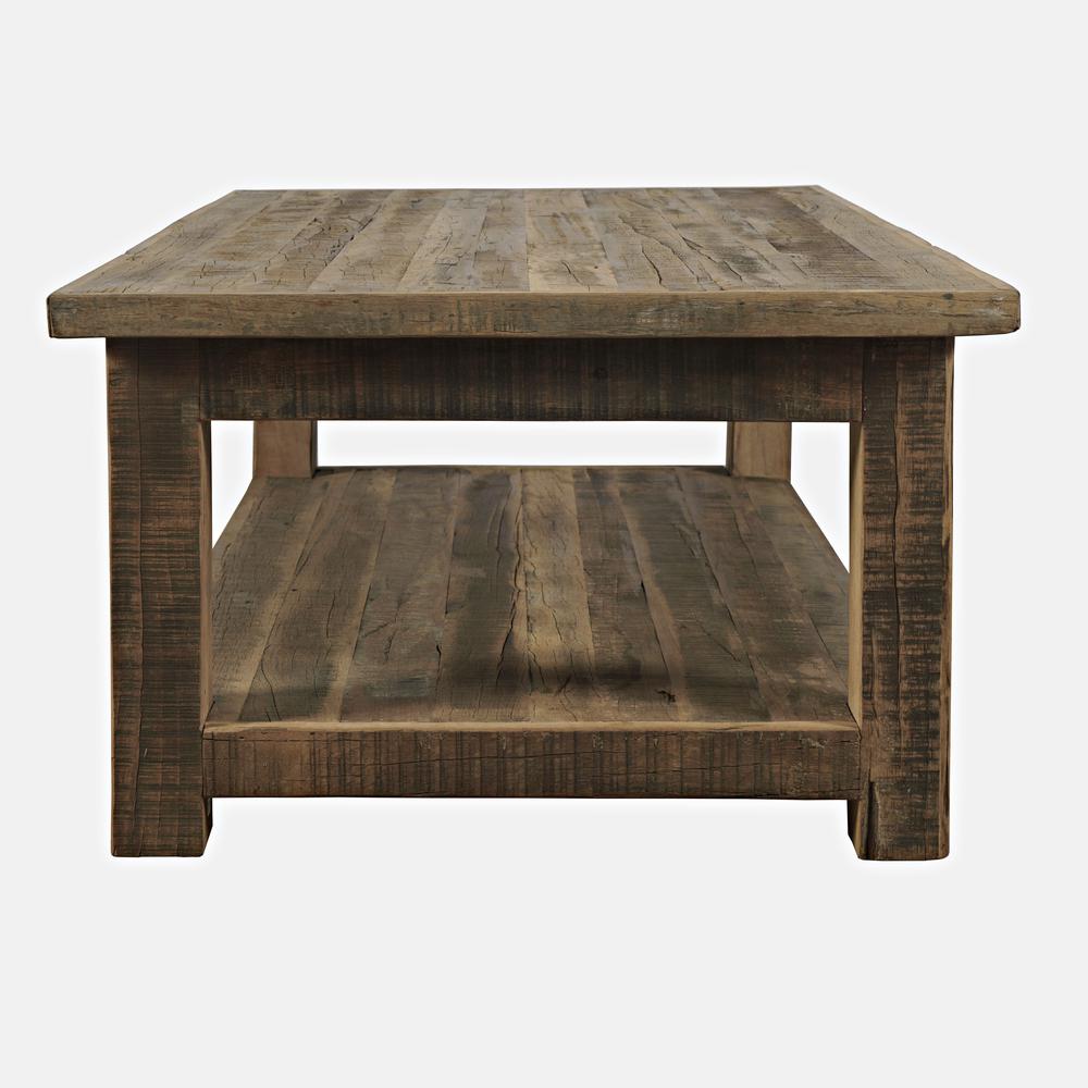 0" Rustic Reclaimed Solid Wood Coffee Table with Storage Shelf. Picture 6