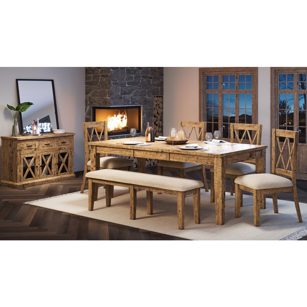 Rustic Distressed Pine 78" Six-Piece Dining Set with Bench. Picture 1