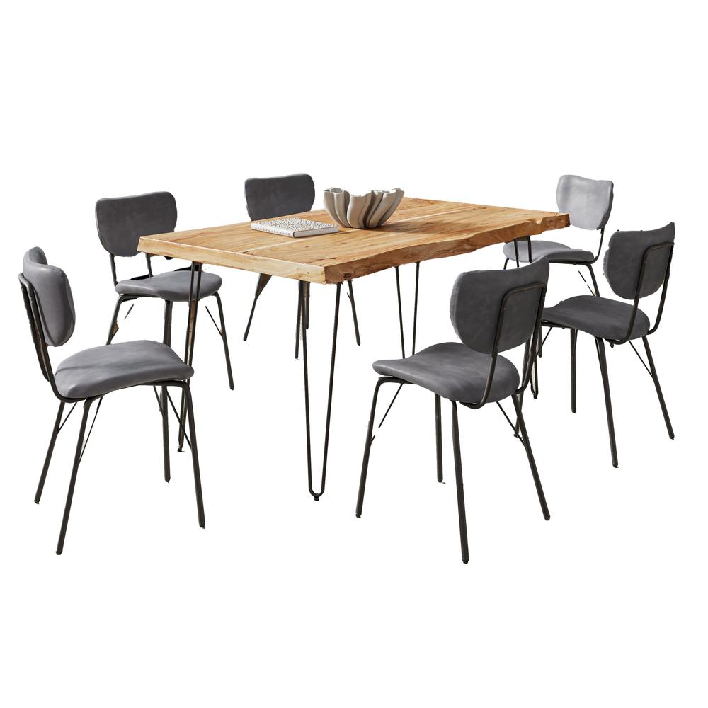 Modern Dining Set with Upholstered Contemporary Chairs - Natural and Grey. Picture 2