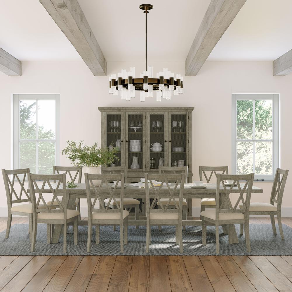 Eleven Piece Rustic Distressed Pine 127" Extendable Dining Set. Picture 11