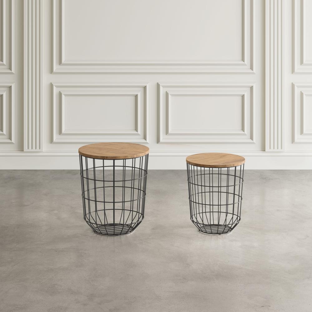 Nested Storage Solid Wood and Metal Basket End Tables (Set of 2). Picture 9