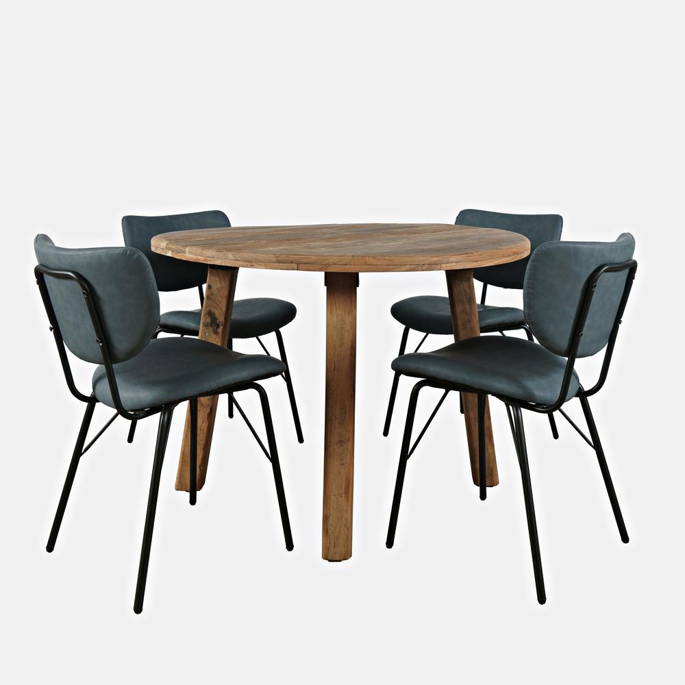 Five Piece Round Reclaimed Solid Wood Round Dining Set with Upholstered Chairs. Picture 1