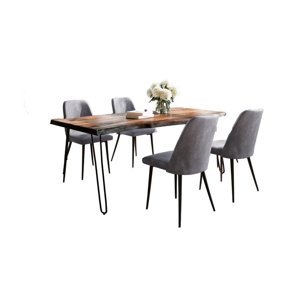 Five Piece Solid Acacia Dining Set with Upholstered Mid-Century Modern Chairs. Picture 1
