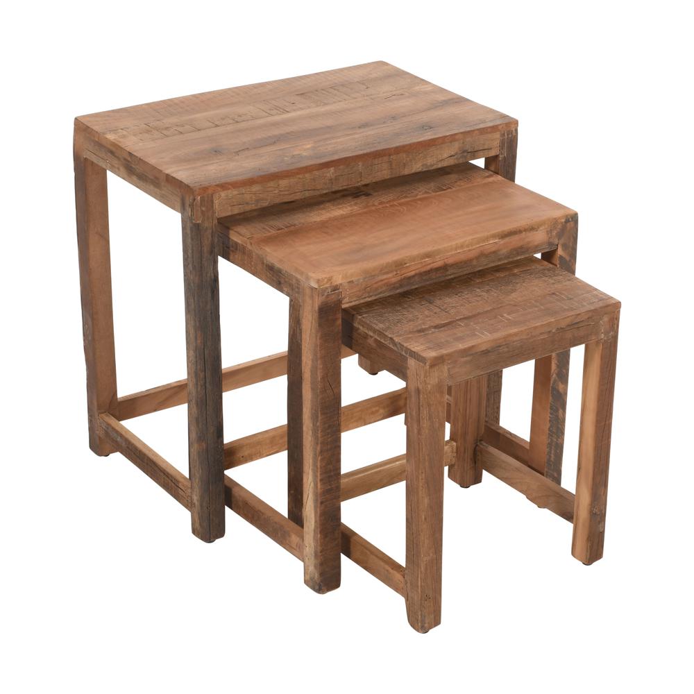 ustic Reclaimed Solid Wood Three-Piece Nesting Tables. Picture 2