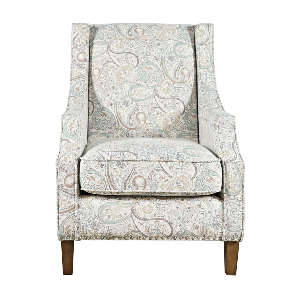 Paisley Fabric Transitional Upholstered Accent Chair with Nailhead Trim. Picture 1