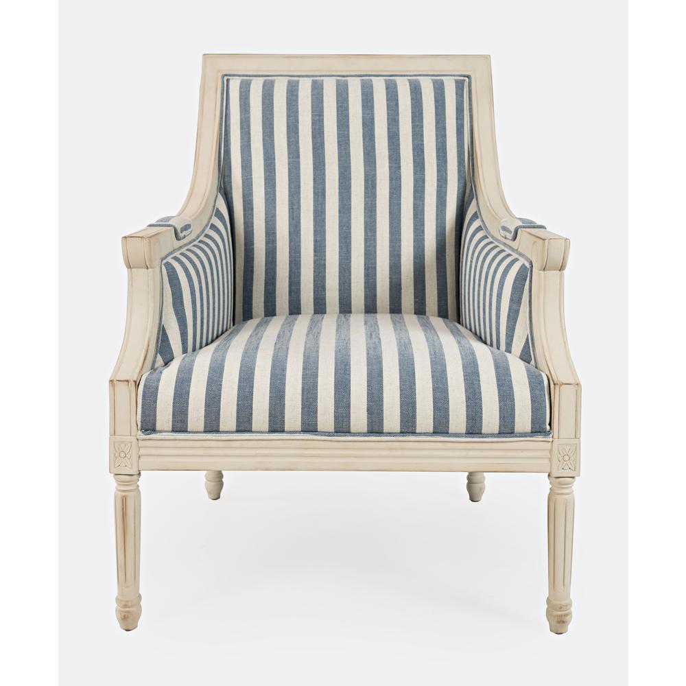 McKenna French Detailing Upholstered Accent Chair, Blue stripe. Picture 1