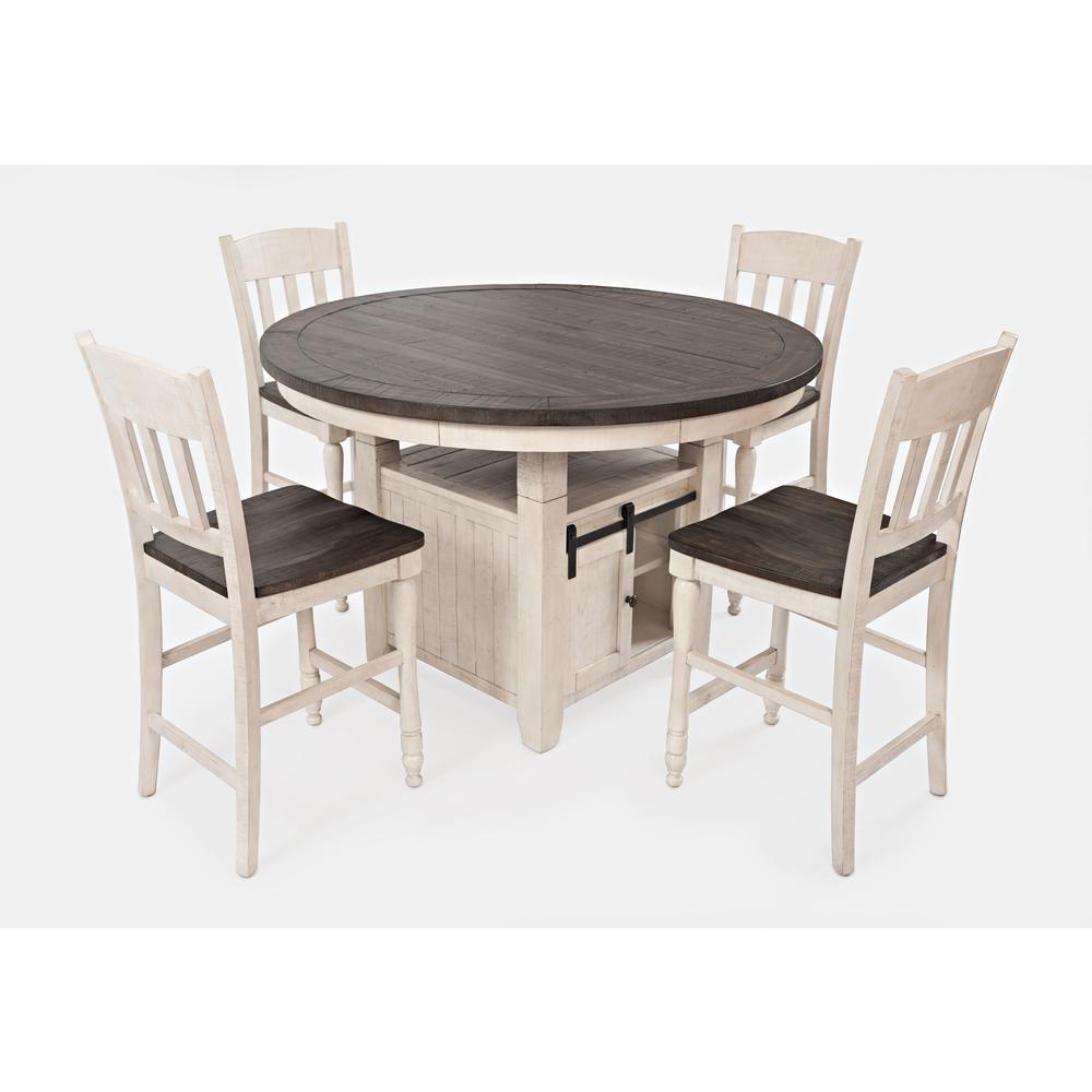 Rustic Farmhouse Five Piece Reclaimed Solid Wood Counter Height Round Dining Set. Picture 1